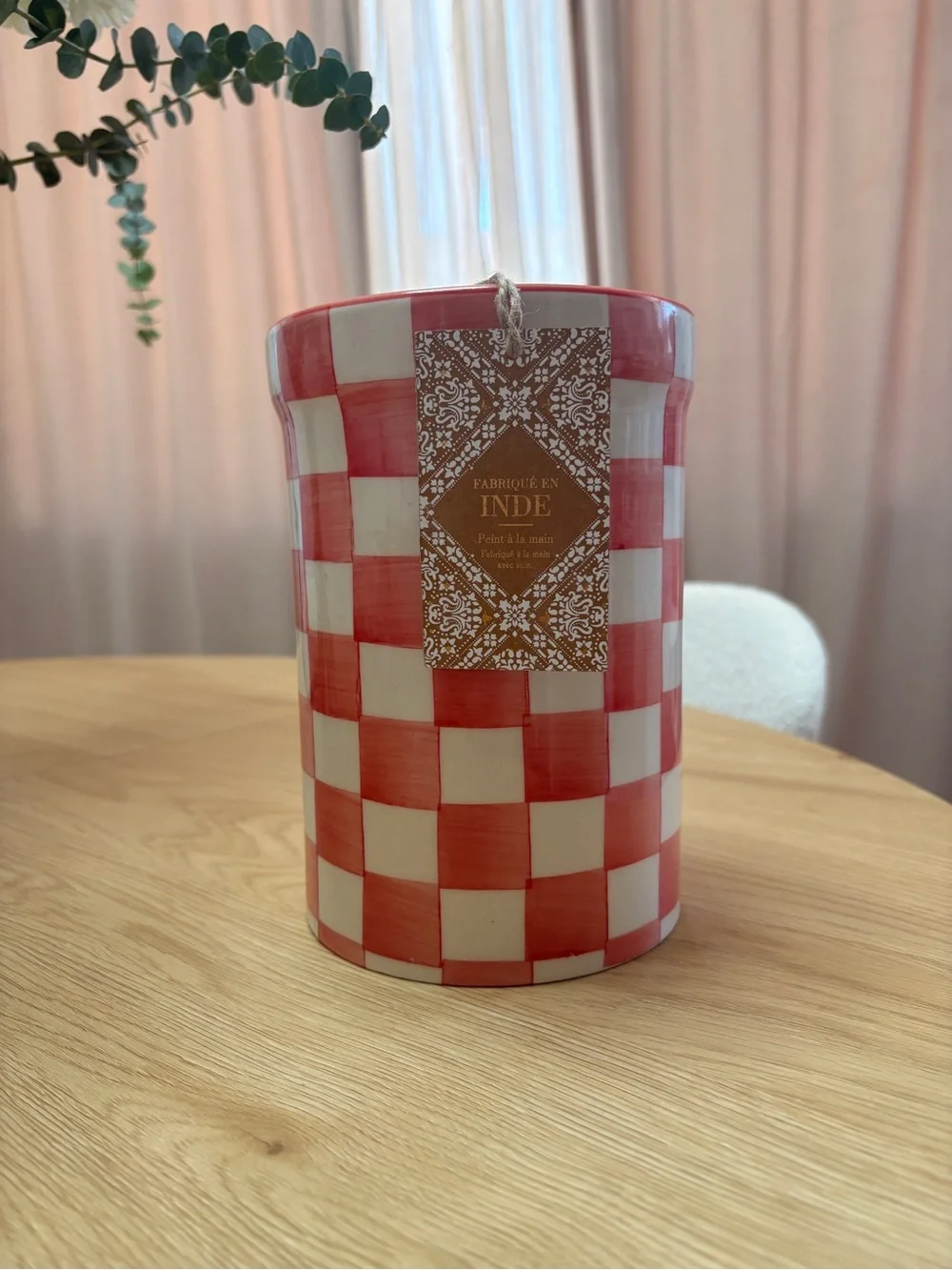Pink Rosy Checker Utensil Holder